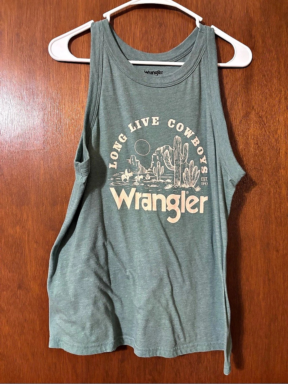 Wrangler Retro Long Live Cowboys Graphic Tank Top Green Medium